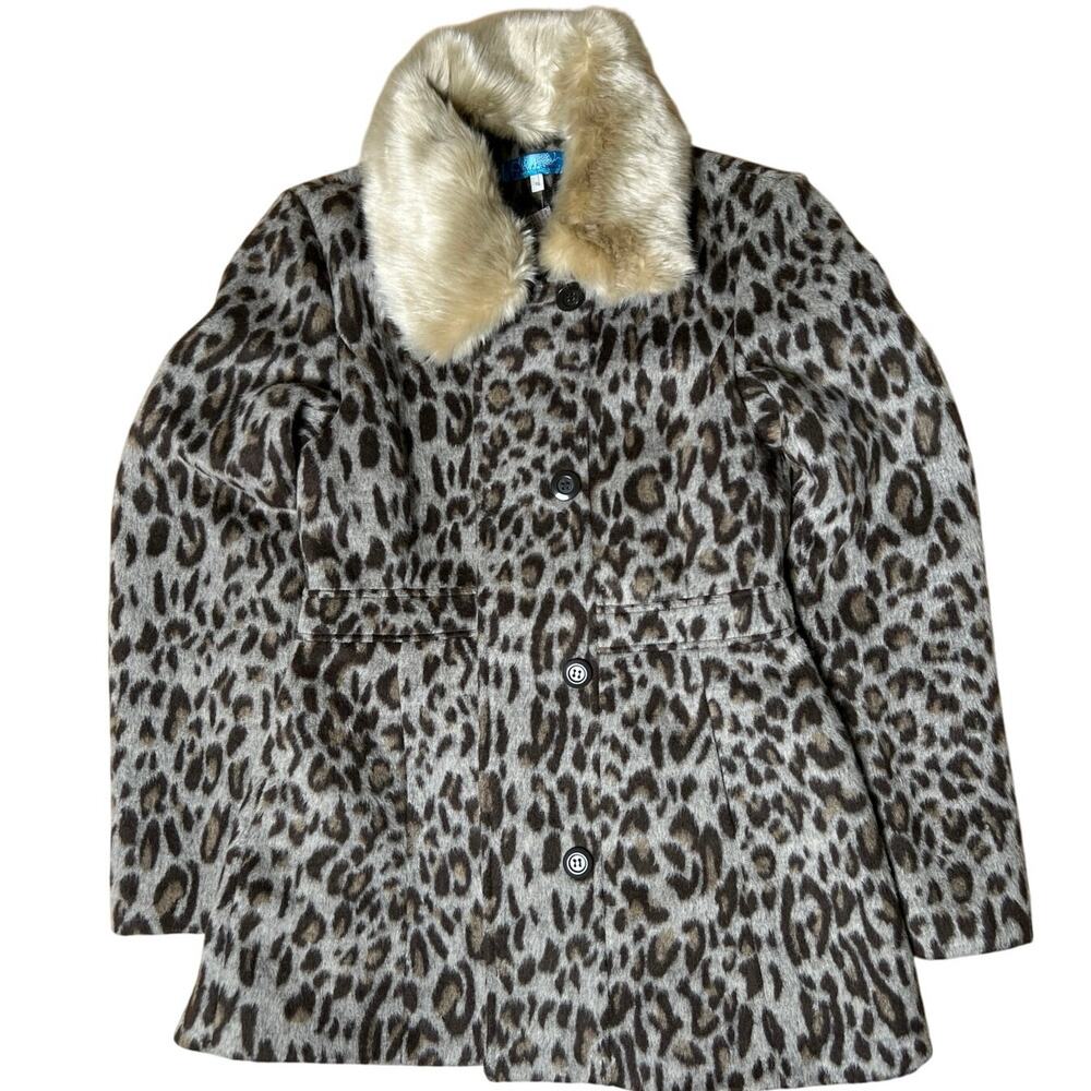 2000'S Insane Button Brand Cheetah Print Warm Faux Femme Coat Medium